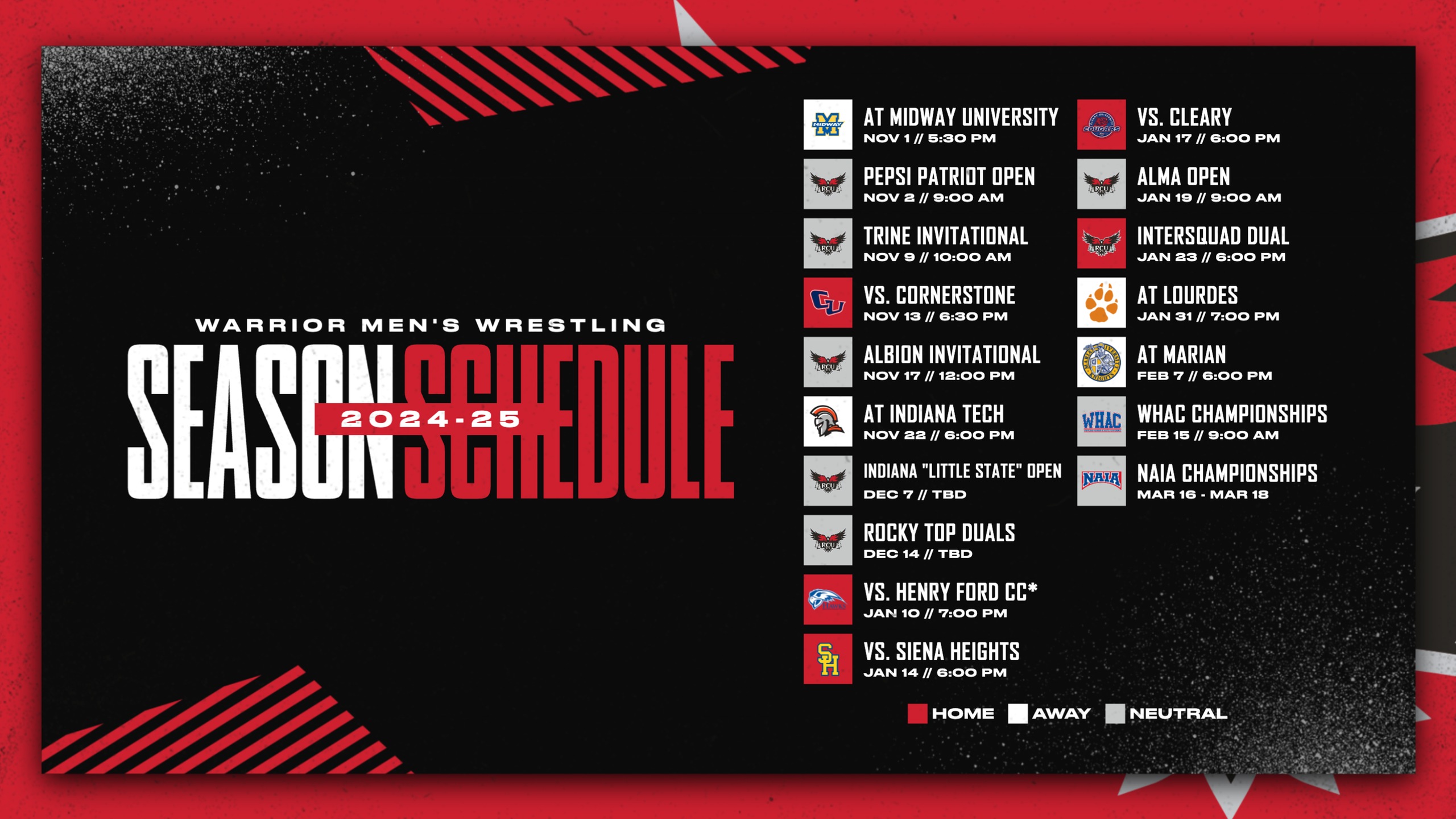 2024-25 MEN'S WRESTLING SCHEDULE RELEASED